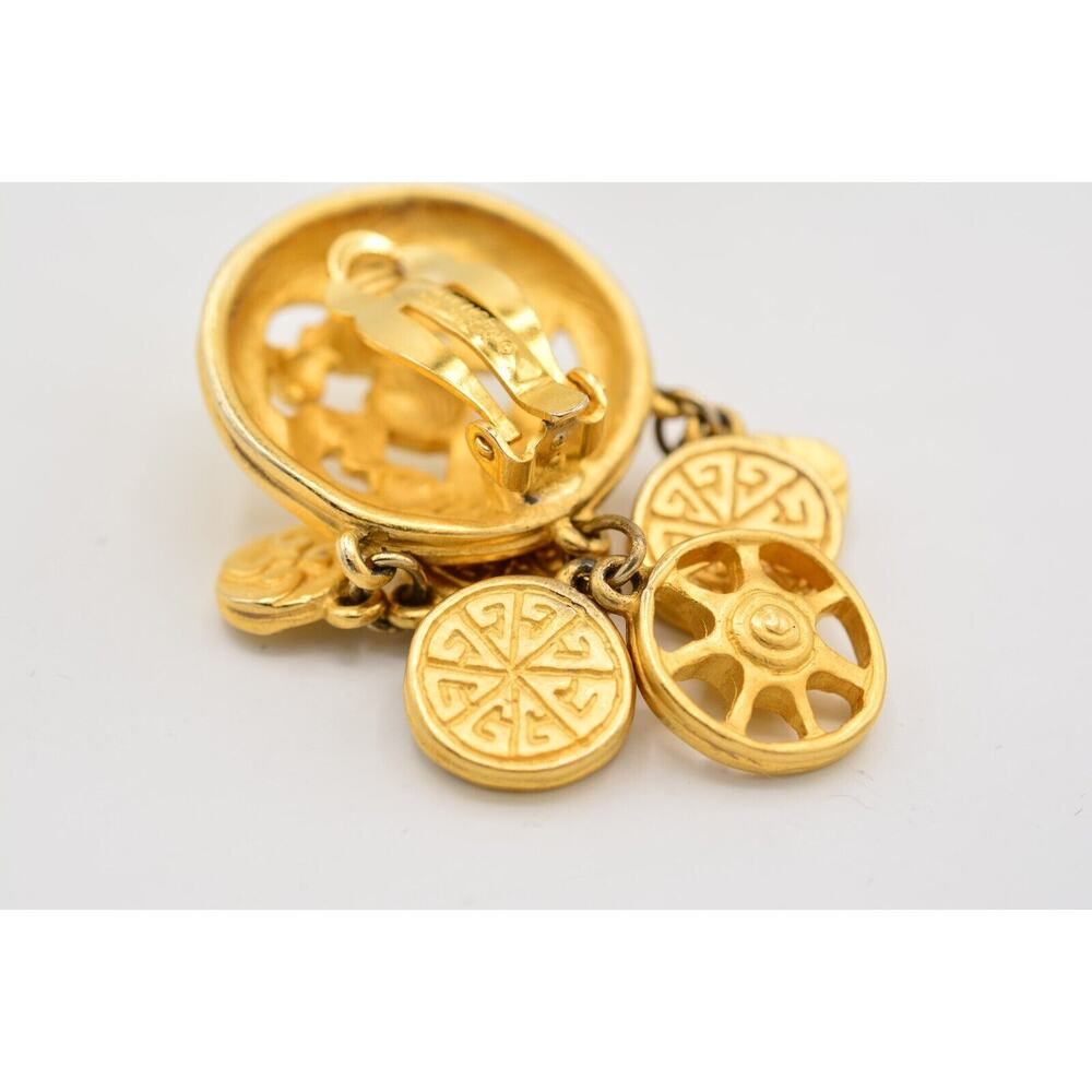 Givenchy Vintage Coin Clip On Earrings Brushed Gold Logo Etruscan Signed BinQ - Picture 11 of 12